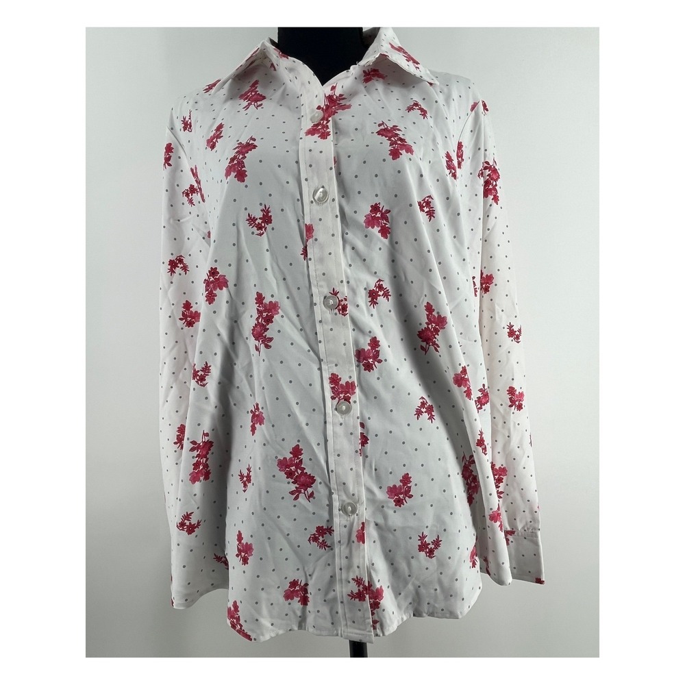 Vintage Blair Womens Large Pink Floral Long Sleeve Button Down Shirt Blouse